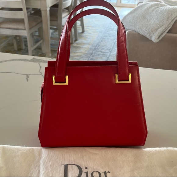 Vintage Christian Dior Red Textured Leather Mini Top Handle Handbag with Gold HW - Picture 3 of 15